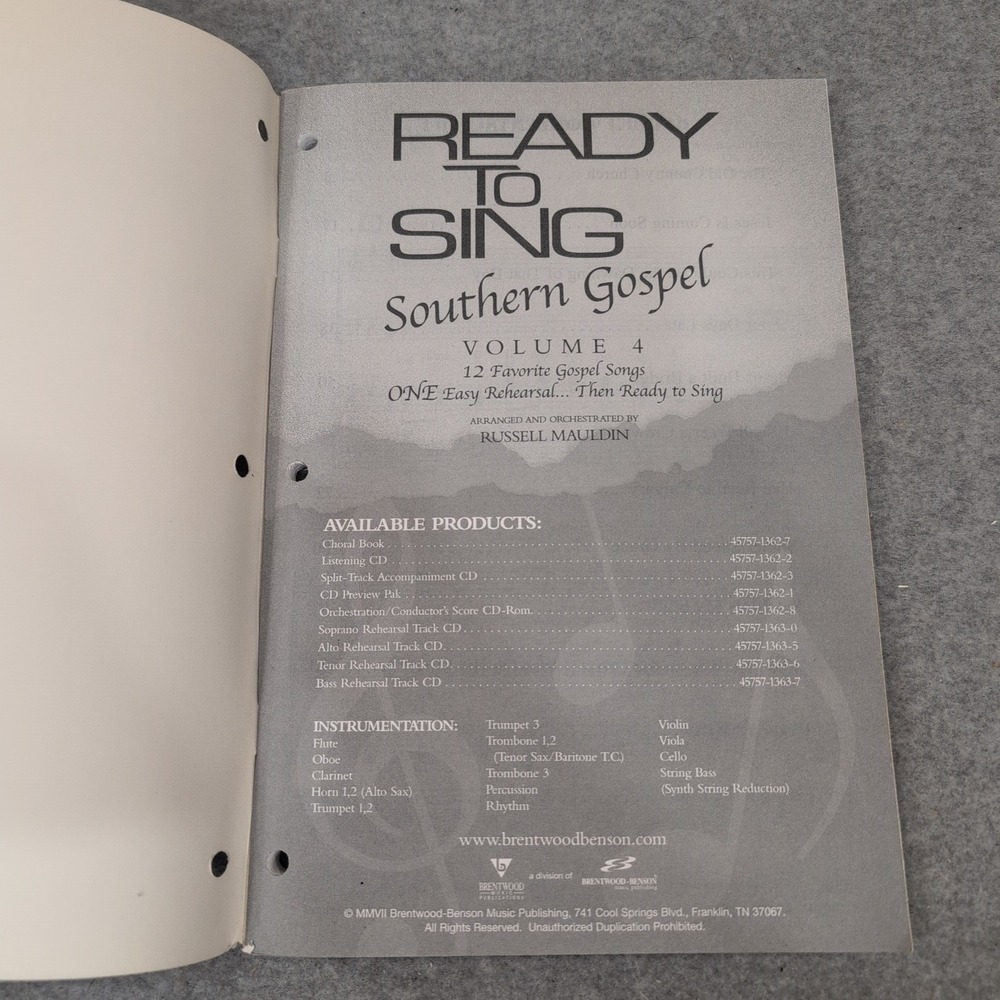 Ready to Sing Southern Gospel Volume 4 SATB Choral Songbook Russell Mauldin - Picture 2 of 3